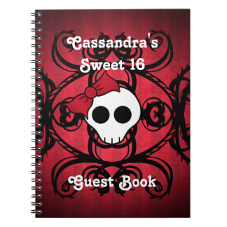Carnet Cute crâne gothique sur rouge et noir carré doux 1