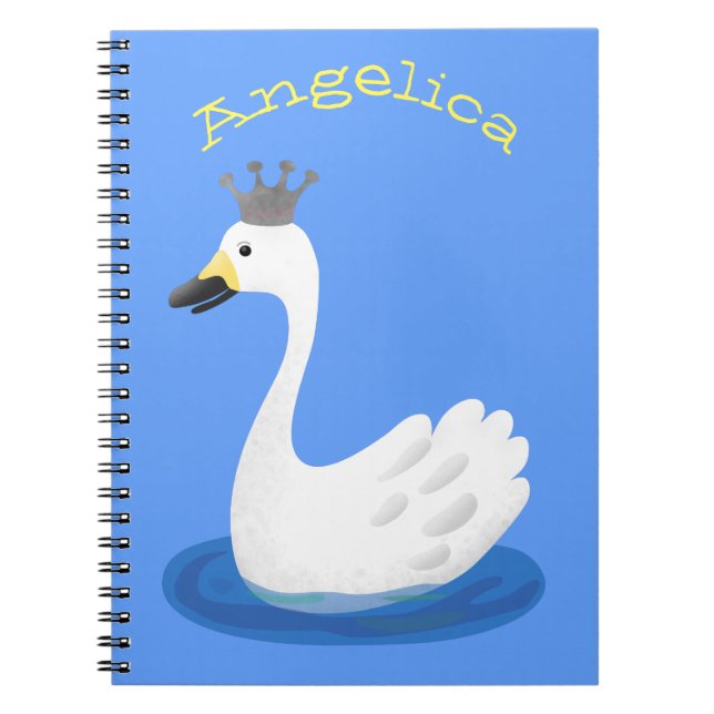 Carnet Cute cygne blanc avec dessin de la couronne (Devant)