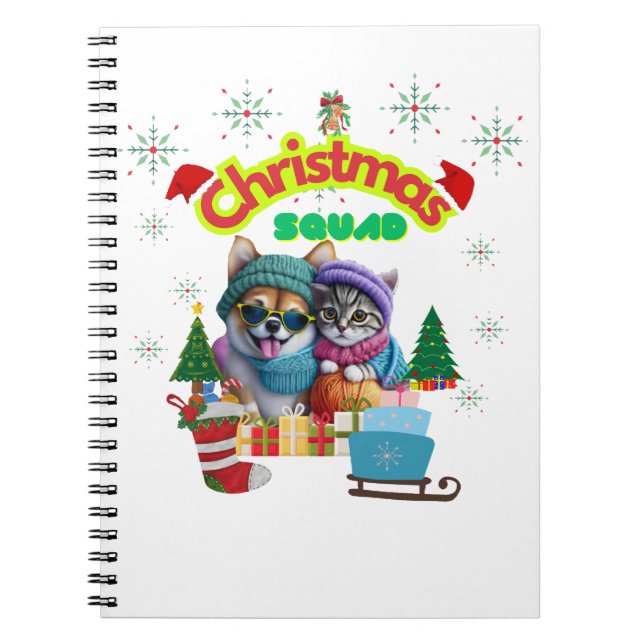 Carnet Cute dog and cat Christmas squad design  (Devant)