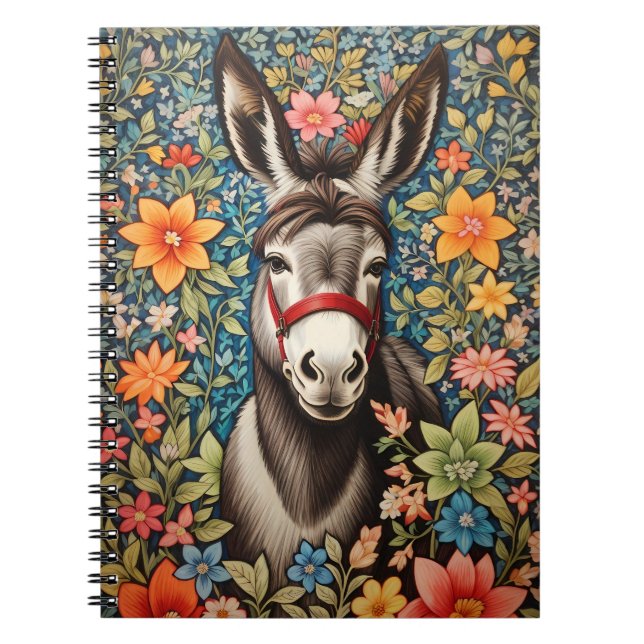 Carnet Cute Donkey On Colorful Floral Background (Devant)