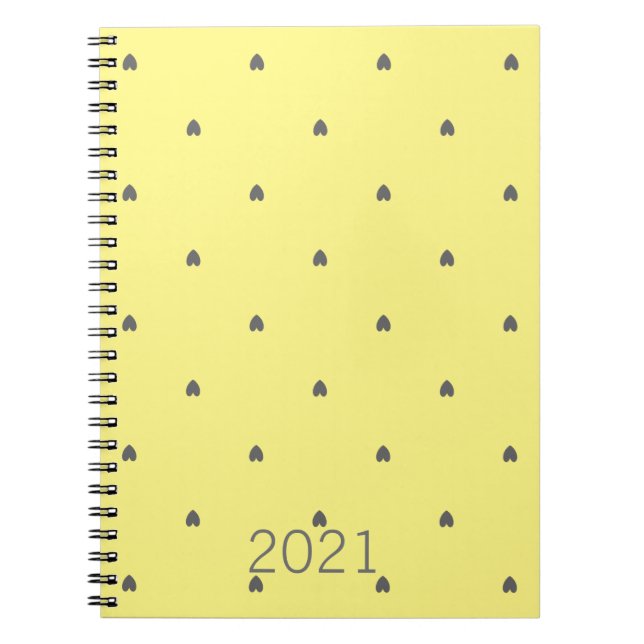 Carnet Cute Doodle Heart Motif Grey Yellow Custom 2021 (Devant)