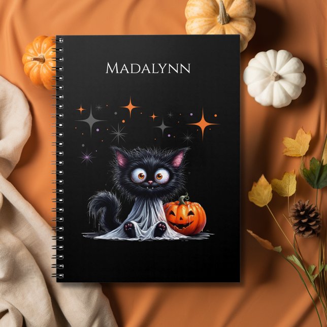 Carnet Cute Drôle Fantôme Noir Kitten Halloween (Créateur téléchargé)