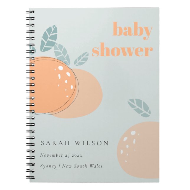 Carnet Cute Dusky Blue Orange Fruit Baby shower Gras (Devant)
