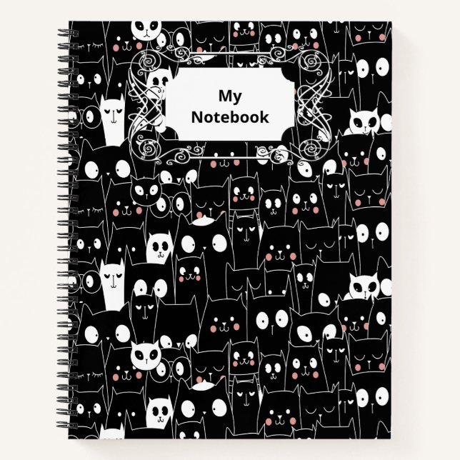 Carnet Cute Éffrayant Halloween noir blanc dessin animé a (Devant)
