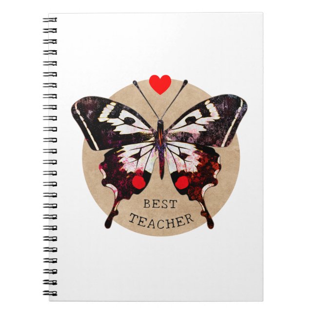 Carnet Cute Elegant Papillon Vintage Coeur meilleur ensei (Devant)