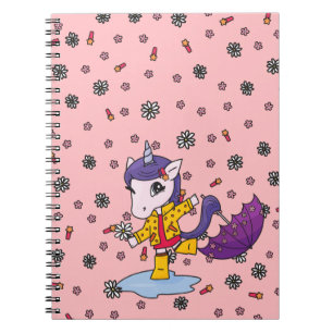 Carnet Cute et simple Corail Floral Unicorn en Raincoat