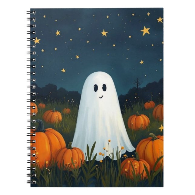Carnet Cute Fantôme blanc avec Citrouilles (Devant)