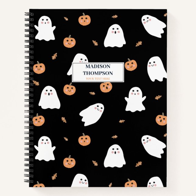 Carnet Cute Fantôme et Citrouille Motif d'Halloween noir (Devant)