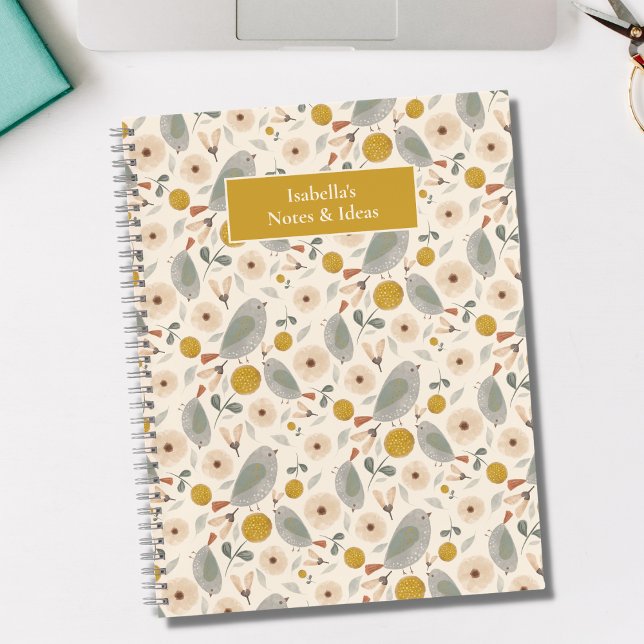 Carnet Cute Floral Botanical Bird Cute Motif Personnalise (Créateur téléchargé)