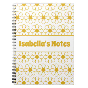Carnet Cute Floral Daisy Motif Mustard Personnalisé