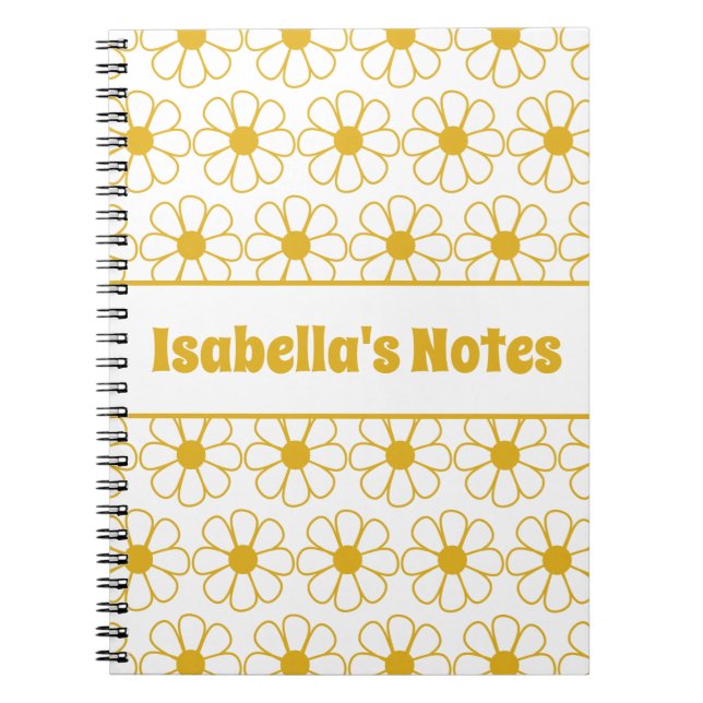 Carnet Cute Floral Daisy Motif Mustard Personnalisé (Devant)