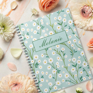 Carnet Cute Floral Printemps Daisy Vert Personnalisé