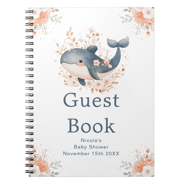 Carnet Cute Floral Whale Baby Shower Guest Book (Devant)
