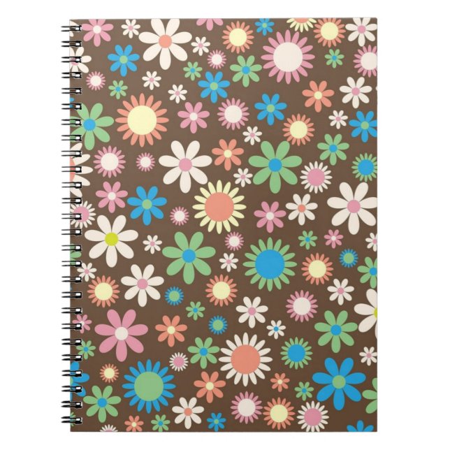 Carnet Cute Flower Power Pattern Brown (Devant)