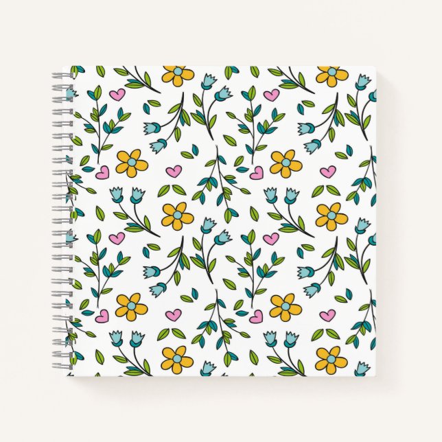 Carnet Cute Flowers and Hearts Light Pattern (Devant)