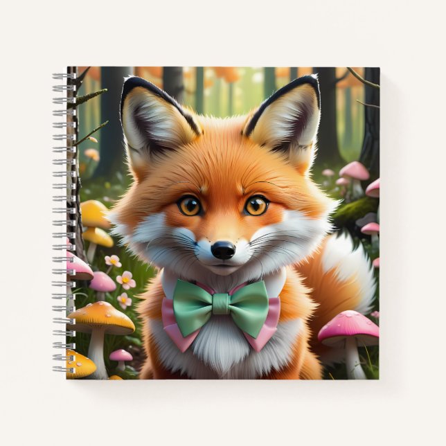 Carnet Cute Fox avec arc vert et rose (Devant)