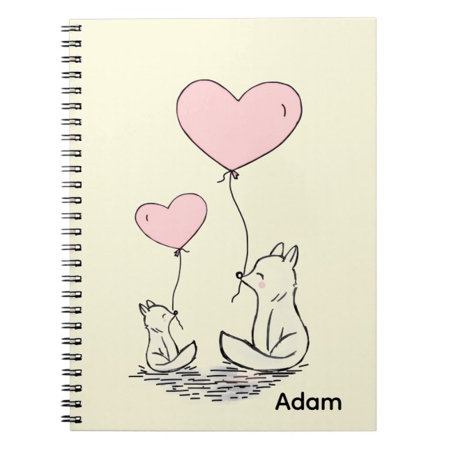 Carnet Cute Fox Pink Hearts Spiral Notebook  (Devant)