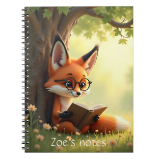Carnet Cute fox reading a book, custom 