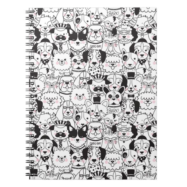 Carnet Cute Funny Chien se reproduit Black and White Anim (Devant)