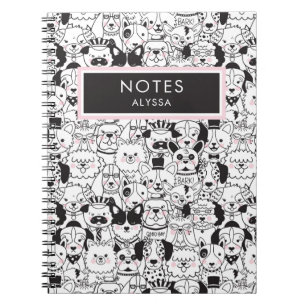 Carnet Cute Funny race de chien personnalisée Noir et bla