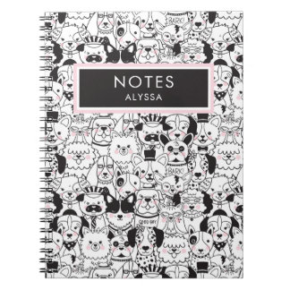 Carnet Cute Funny race de chien personnalisée Noir et bla