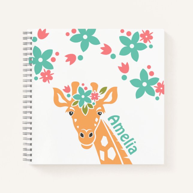 Carnet Cute Giraffe avec Flower Crown Personalised (Devant)