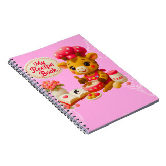Carnet Cute Giraffe My Recipe Book Kawaii Pink Notebook