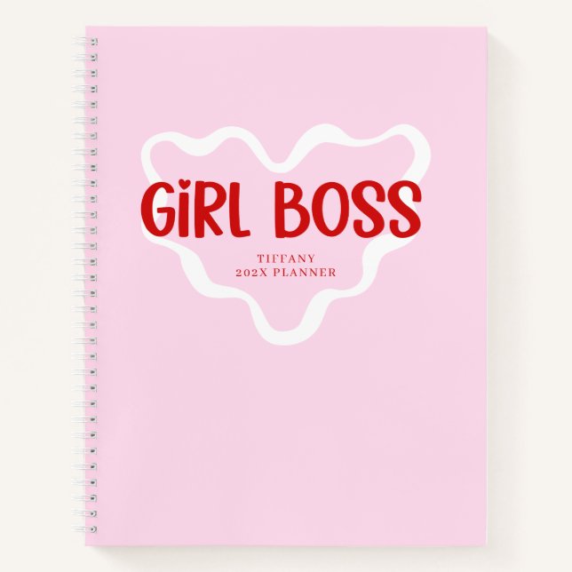 Carnet Cute Girl Boss Pink and Red Custom Name Year (Devant)