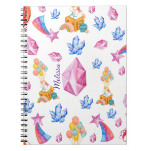 Carnet Cute Girl Rose Star Personnalisé Unicorn Motif
