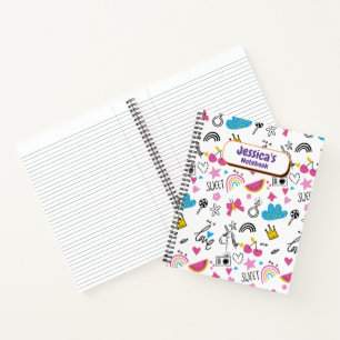 Carnet Cute Girly Unicorn Stars Rainbow Fun Prénom Non