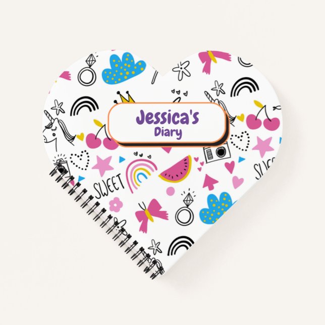 Carnet Cute Girly Unicorn Stars Rainbow Fun Prénom Non (Devant)