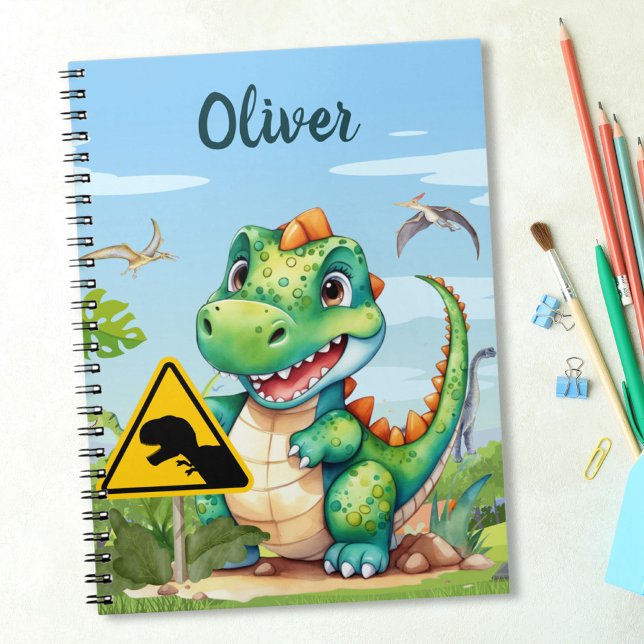 Carnet Cute Green Trex Dinosaur Personnalisé (Créateur téléchargé)