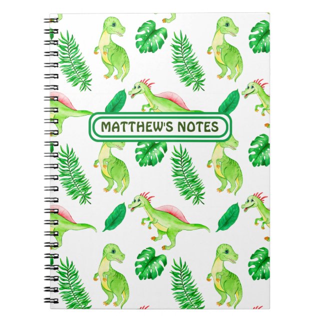 Carnet Cute Green Watercolor Jungle Dinosaur Pattern  (Devant)