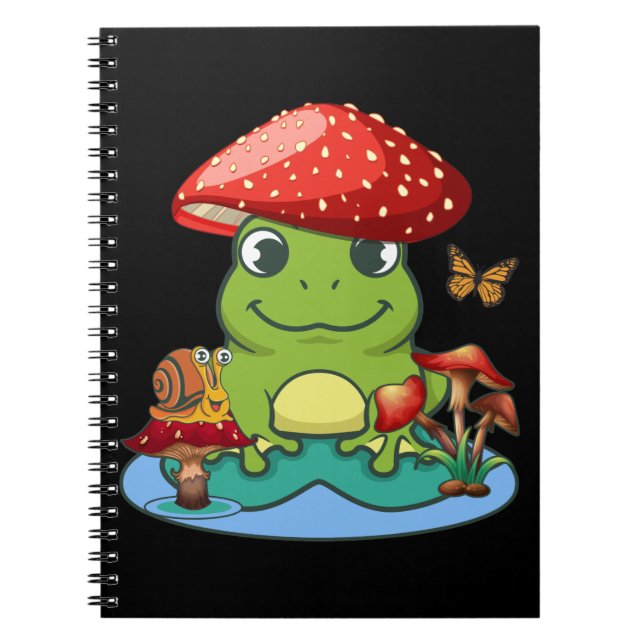 Carnet Cute Grenouille Champignons Casquette Papillon esc (Devant)
