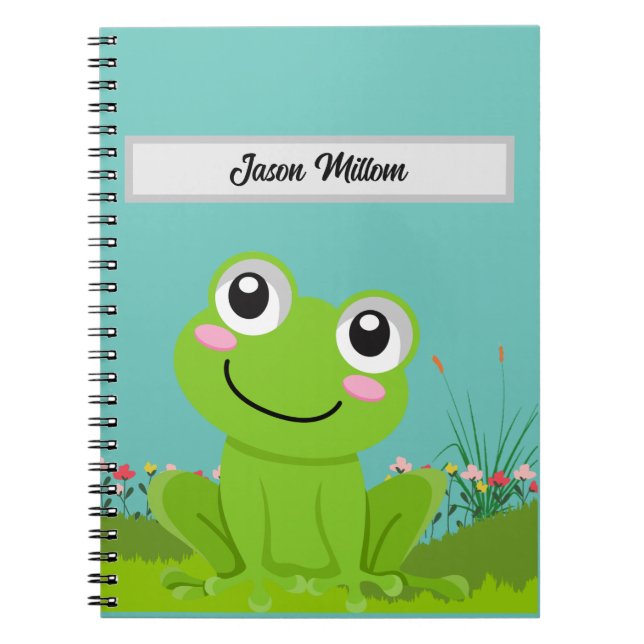 Carnet Cute grenouille personnalisée avec le nom de l'enf (Devant)