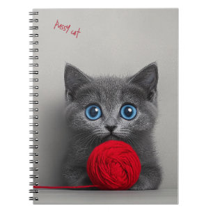 Carnet Cute Grey Kitten Jouer avec Red Wool Ball