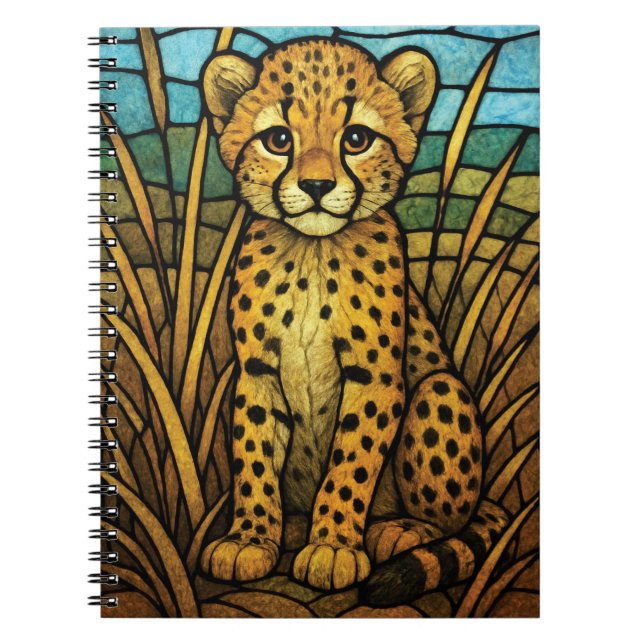 Carnet Cute guépard, art numérique en vitrail (Devant)