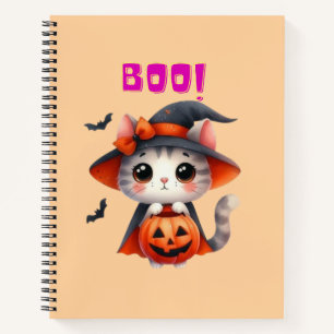 Carnet Cute Halloween Chat avec Citrouille et sorcière Ca