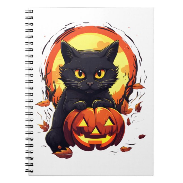 Carnet Cute Halloween Chat noir avec Citrouille (Devant)