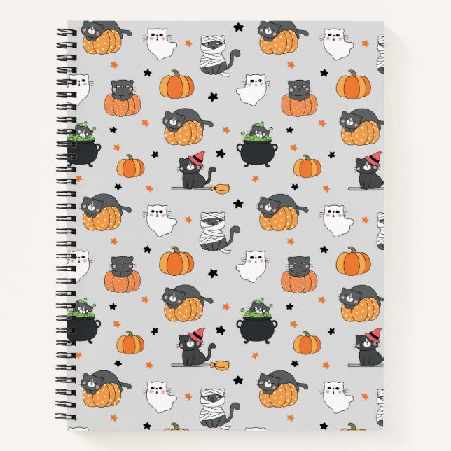 Carnet Cute Halloween Chats et Fantômes Motif (Devant)