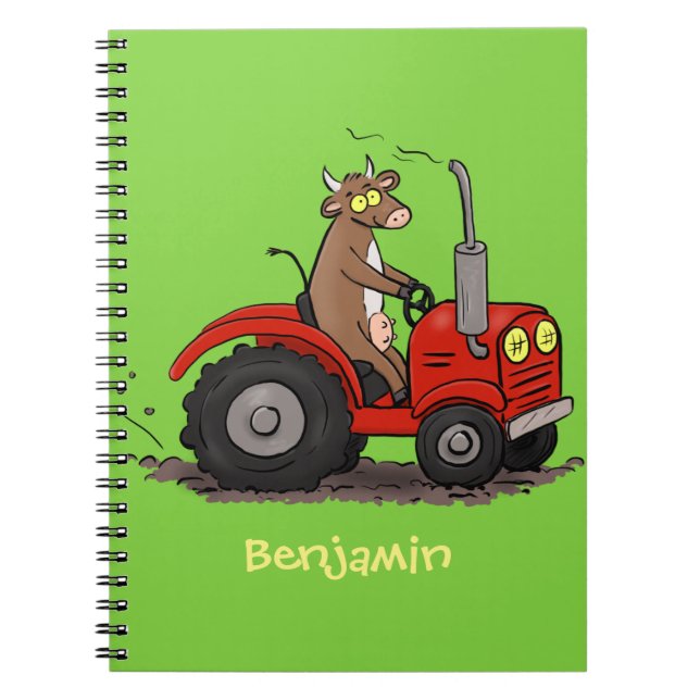Carnet Cute happy cow driving a red tractor cartoon (Devant)
