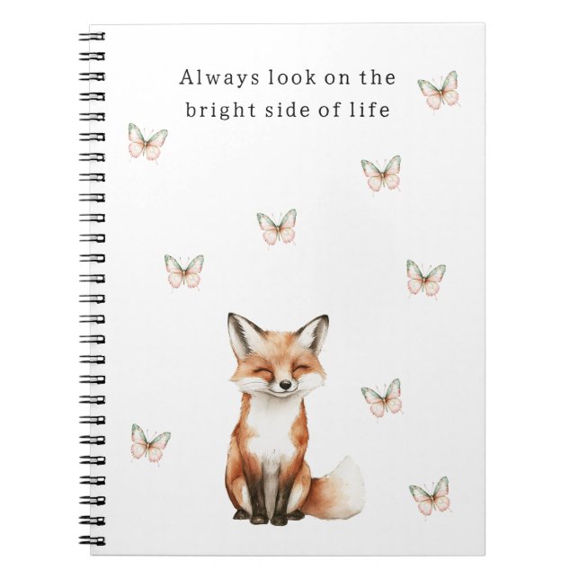 Carnet Cute Happy Fox Bright Side Butterflies   (Devant)