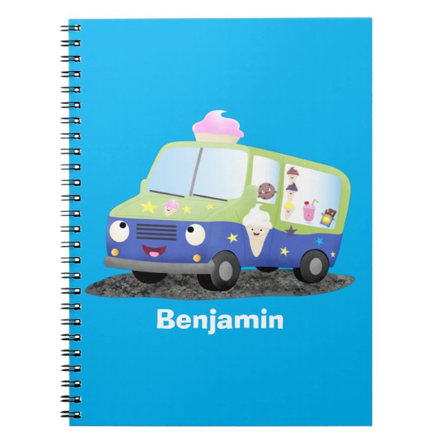 Carnet Cute happy ice cream truck cartoon (Devant)