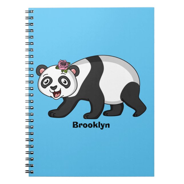 Carnet Cute happy panda bear with flower cartoon (Devant)