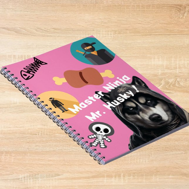 Carnet Cute Husky Ninja Notebook Personalized Pink Cover (Créateur téléchargé)