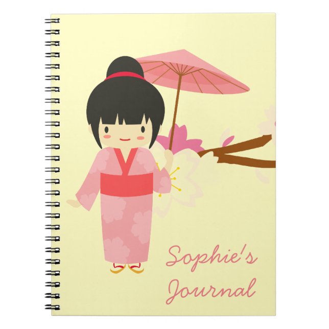 Carnet Cute japonaise rose cerise Blossom Geisha (Devant)