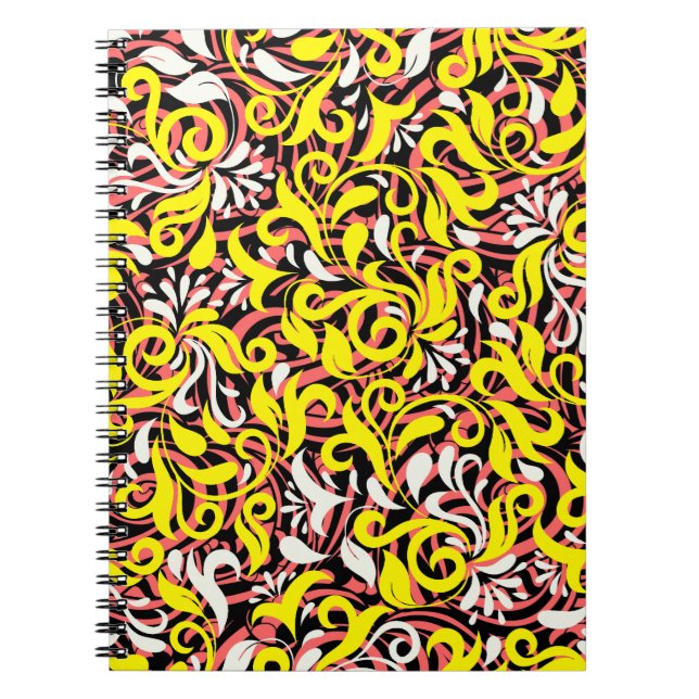 Carnet Cute jaune blanc rose abstrait floral (Devant)