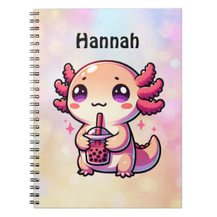 Carnet Cute Kawaii Axolotl avec thé à bulle Personnalisé