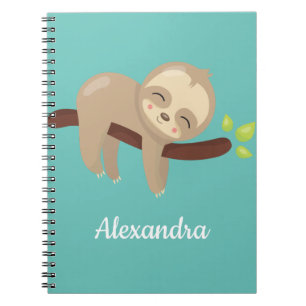 Carnet Cute Kawaii Baby Sloth in Tree sur le bleu Turquoi