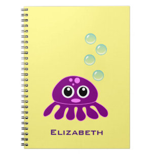 Carnet Cute Kawaii méduse violette avec des bulles bleues